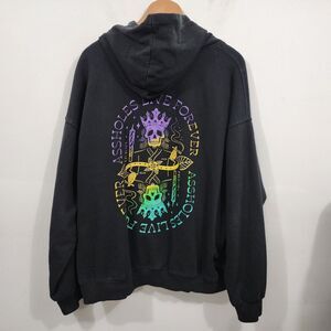 ALF Black Hoodie Neon Skeleton Graphic Mens XL PolyCotton Long Sleeve Stretch